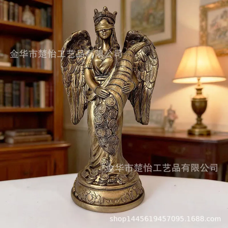 Goddess of Wealth Pen Holder, Vintage Resin Craft, Office Decoration, Collectible, Nordic Style, Imitation Copper