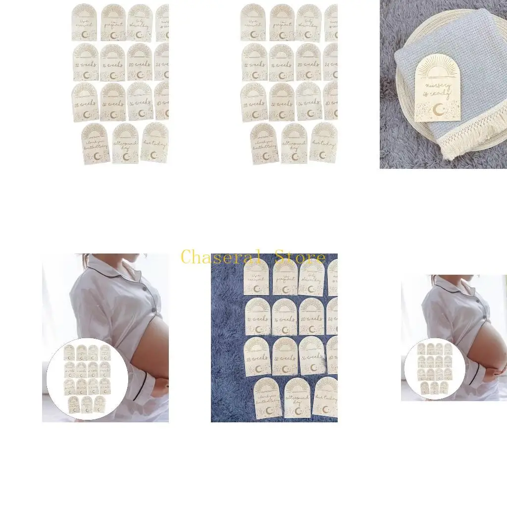 E7CE 15 Pcs/Set Baby Wooden Milestone Cards for Sun Pregnancy Memorial Card Photography Monthly Recording Birth Anniversary C