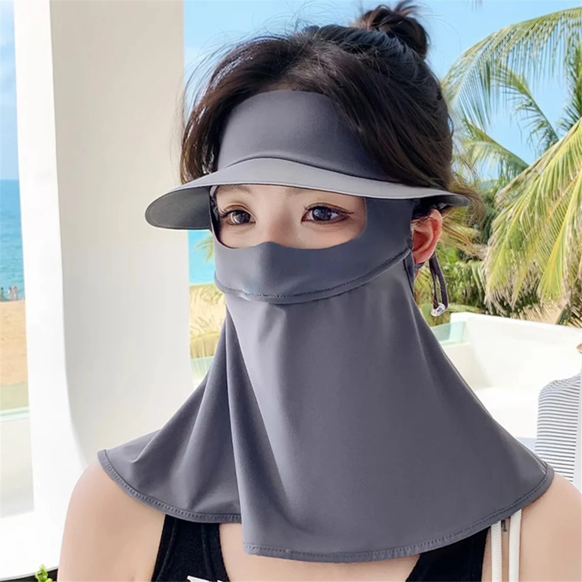 Mocha Gray Sun Protection Mask Full Face Ice Silk Anti-UV Cycling Breathable Sunshade