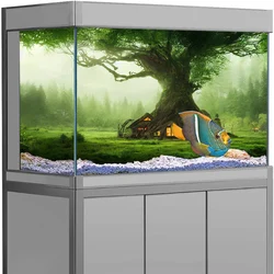 Forest Landscape  Aquarium Vinyl Sticker Background Poster HD Rock Stone Self Adhesive Fish Tank Wallpaper 3d Background