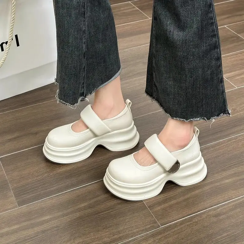 Spring and Autumn New Thick Bottom Increased Lightweight Comfortable Mary Jane Big Head Muffin Small Leather Shoes for Women