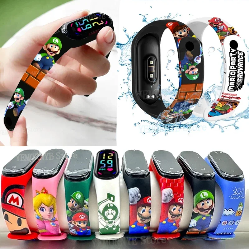 Mario Bros montres pour enfants figurines d'action Luigi princesse pêche Yoshi Bowser enfants Sport bracelet étanche montre numérique jouet