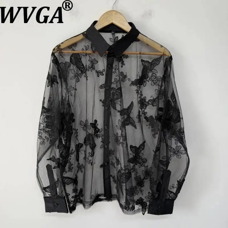 WVGA Summer New Man Tide 3D Embroidery Trendy Sheer Mesh Layered Loose-fitting Versatile Shirt Niche Chic Casual Tops Ins W23236