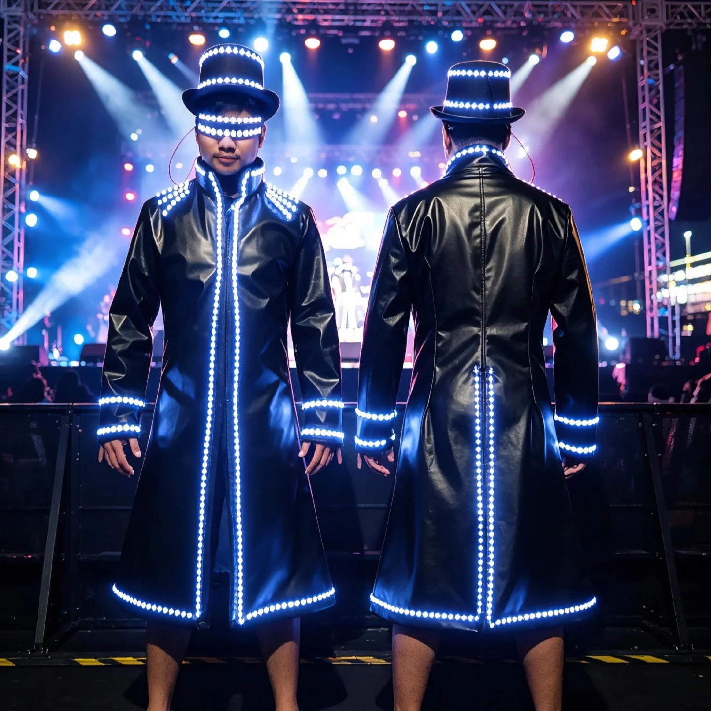 

LED Light Up Suit Jacket Glasses Hat Men Blue Light Rave Costume for Bar KTV Party Stage Performance Gogo Dancer Wear