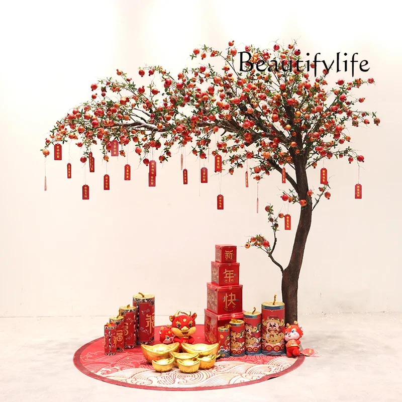 Simulation pomegranate tree large fruit fake tree indoor and outdoor decoration floor ornament New Year's wishing tree