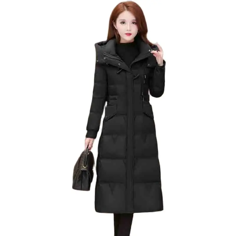 Long Down  Women's 2022 New Winter Explosions High-Grade Hooded Long Knee-length Slim Out-of-season Warm  TideWomen'