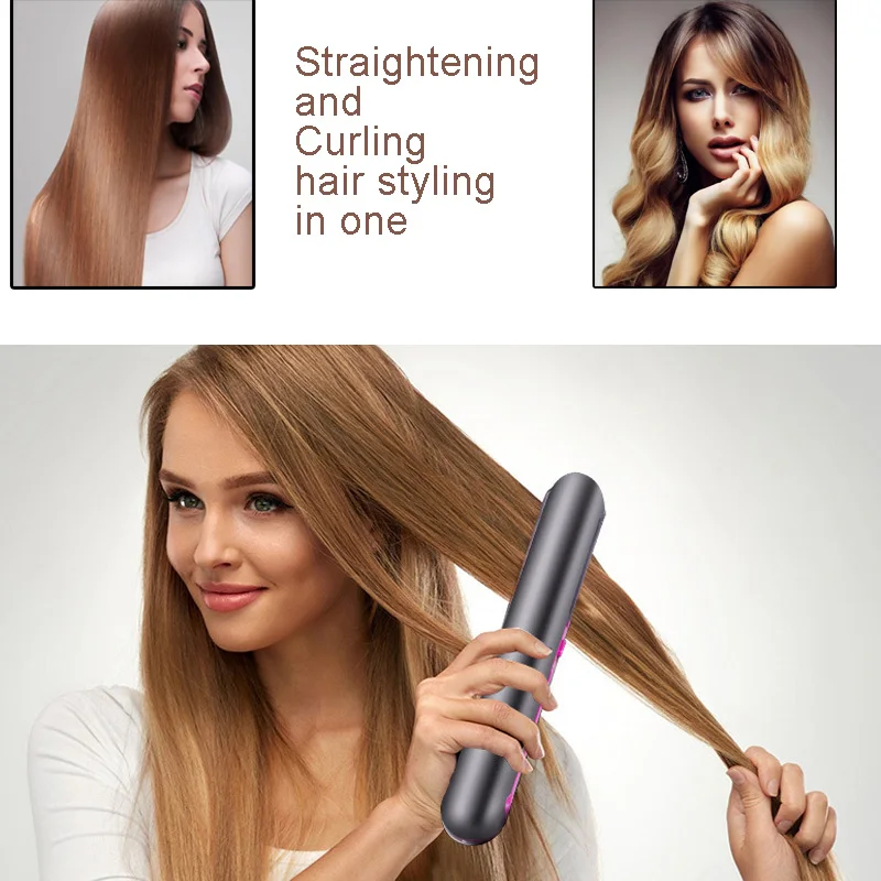 Portable Wireless Hair Straightener Tourmaline Ceramic Fast Heating Straightening And Curling Styling Cordless Hair Flat Iron