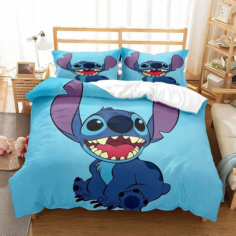 Disney Little Monster Stitch Duvet Cover Cartoon Pillowcase Bedspread Full Size Bedclothes Children's Kids Boys Bedroom Bed Set