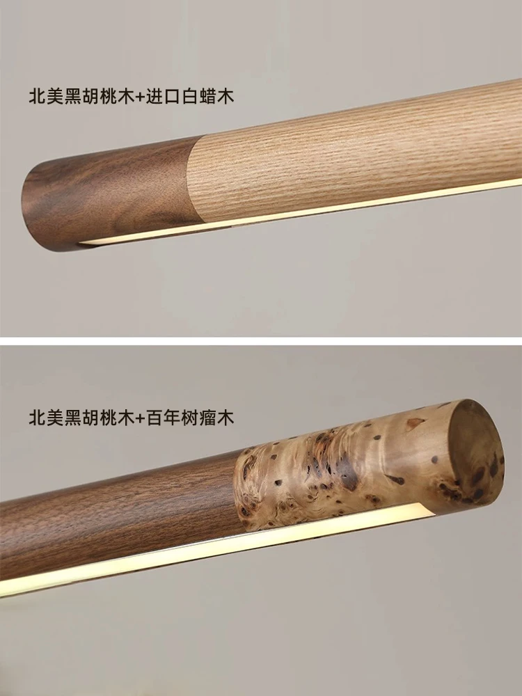 Nordic Solid Wood LED Pendant Lamp Bedroom Kitchen Light Hanging Circular Long Strip Modern Lights