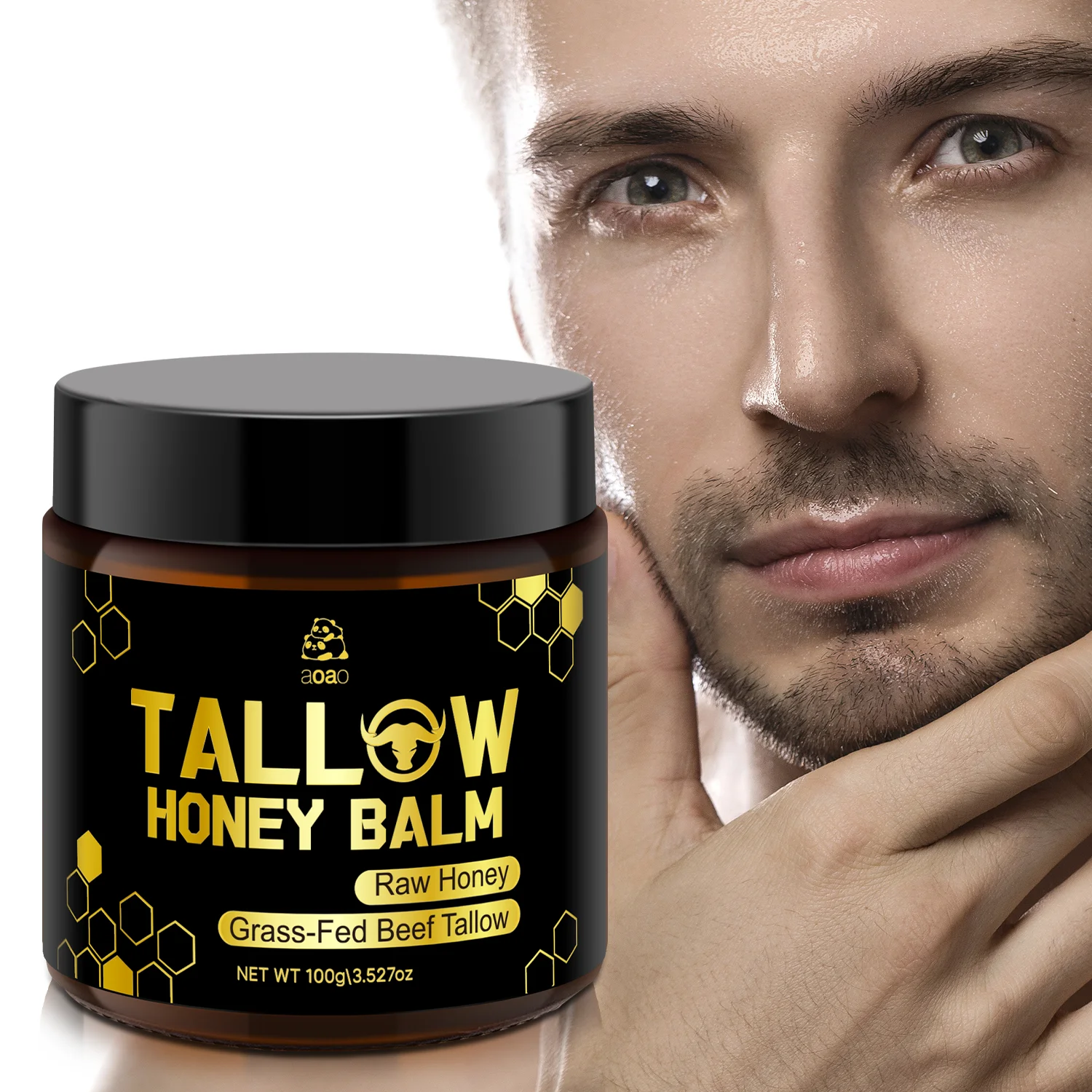 Bálsamo Tallow de ternera con relleno de hierba con miel y vitamina E -B mantequilla corporal natural, cuidado facial y corporal hidratante profundo, todo tipo de piel