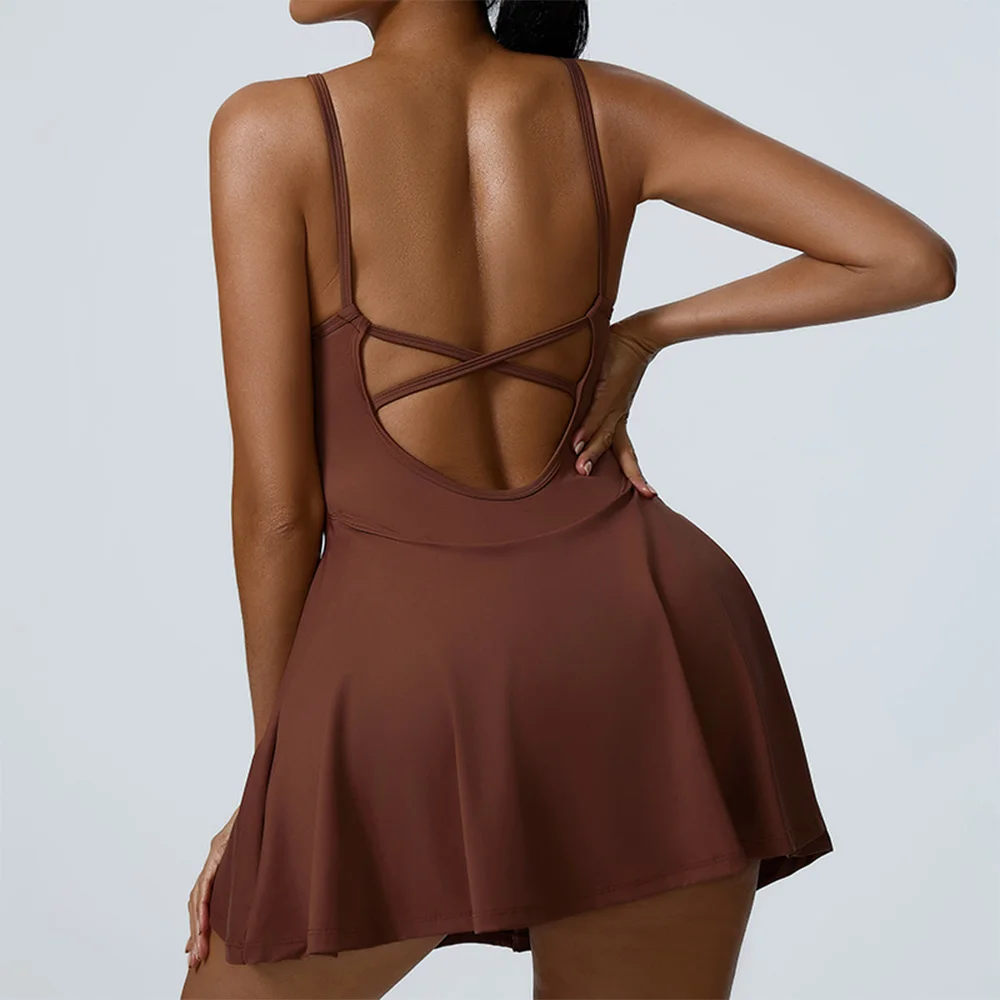 

Summer New Tennis Skirt With Double Layer Lnner Lining Design Dresses Workout Dress With Pockets Golf Yoga Pleated Skirt Suit