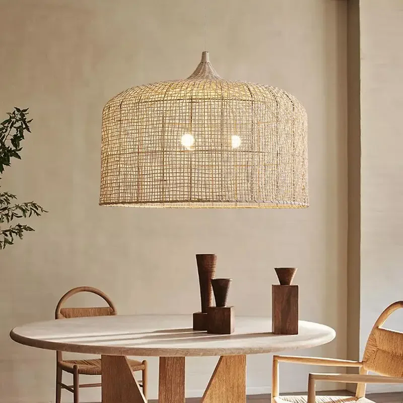 SANDYHA Japanese Retro Rattan Pendant Lights Restaurant Chandelier for Living Room Dining Table Lighting Fixture Home Decoration