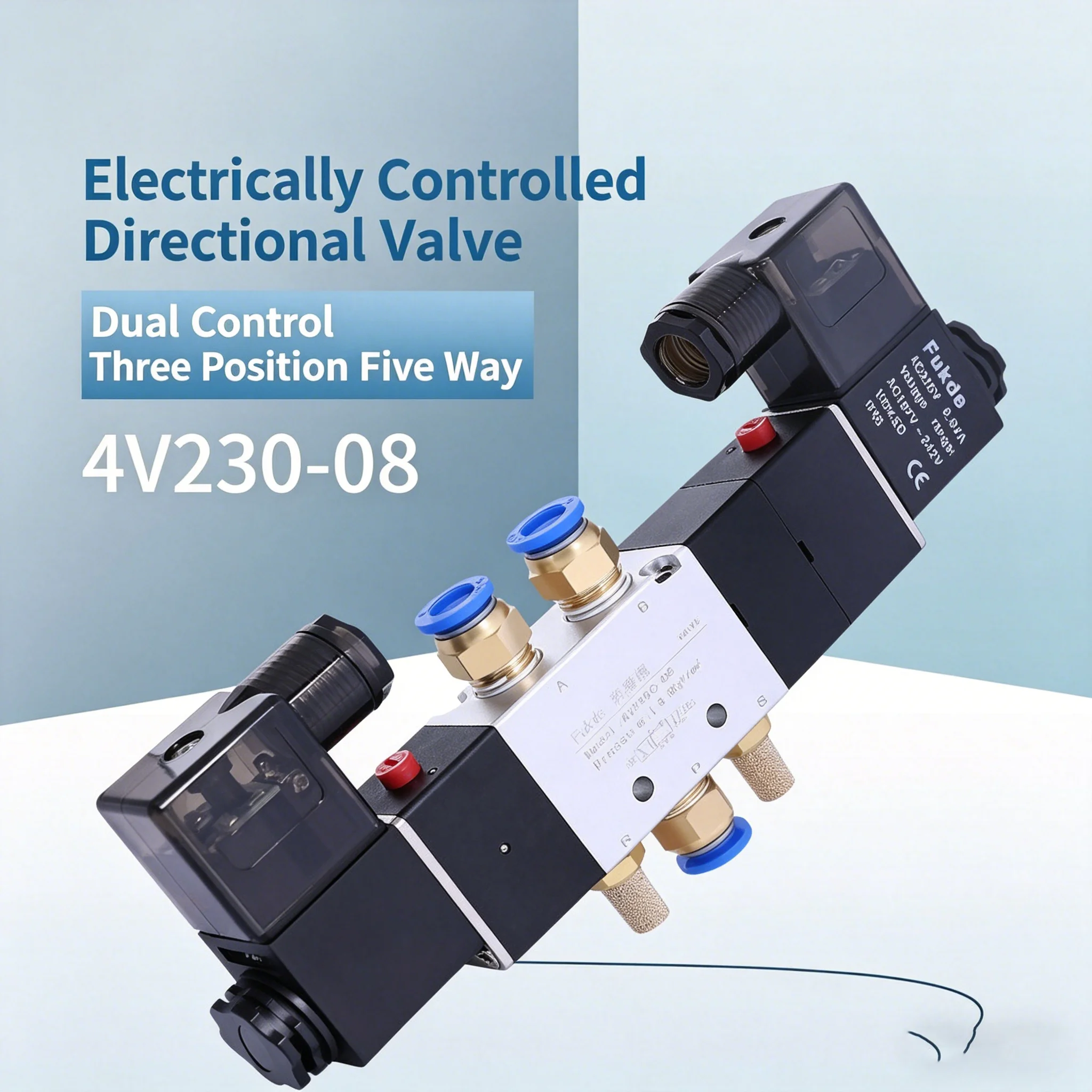 Dual Control 4V230C-08 Three-position Five-way Electromagnetic Pneumatic Valve 24V Middle Sealing Valve 220V Cylinder 230 E