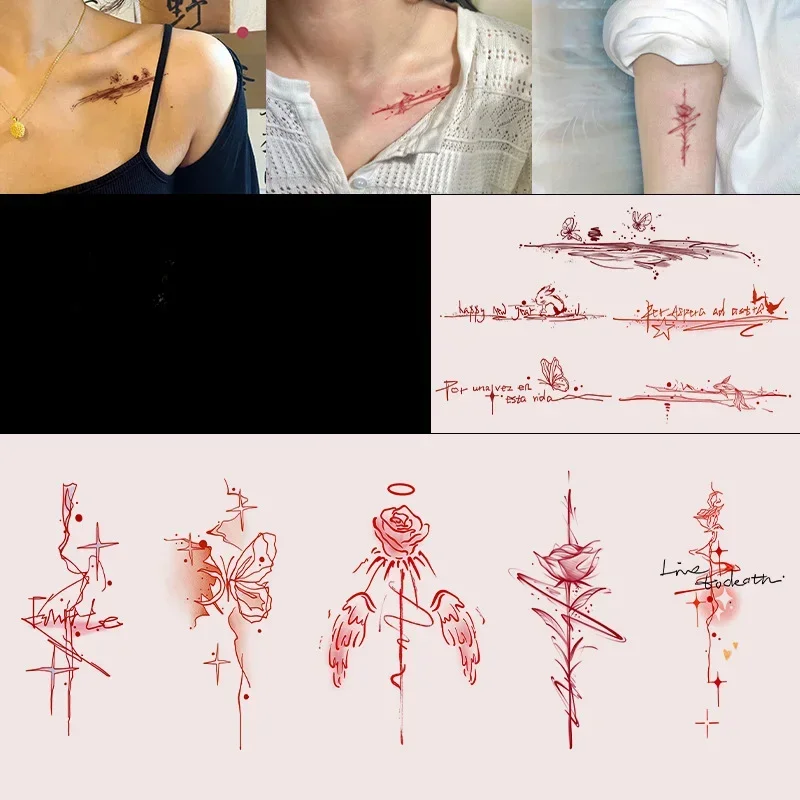 Multi Style Wrist Clavicle Simple Pretty Art Flower Butterfly Temporary Tattoos Latin Language Sexy Colorful Sun Tattoo Stickers