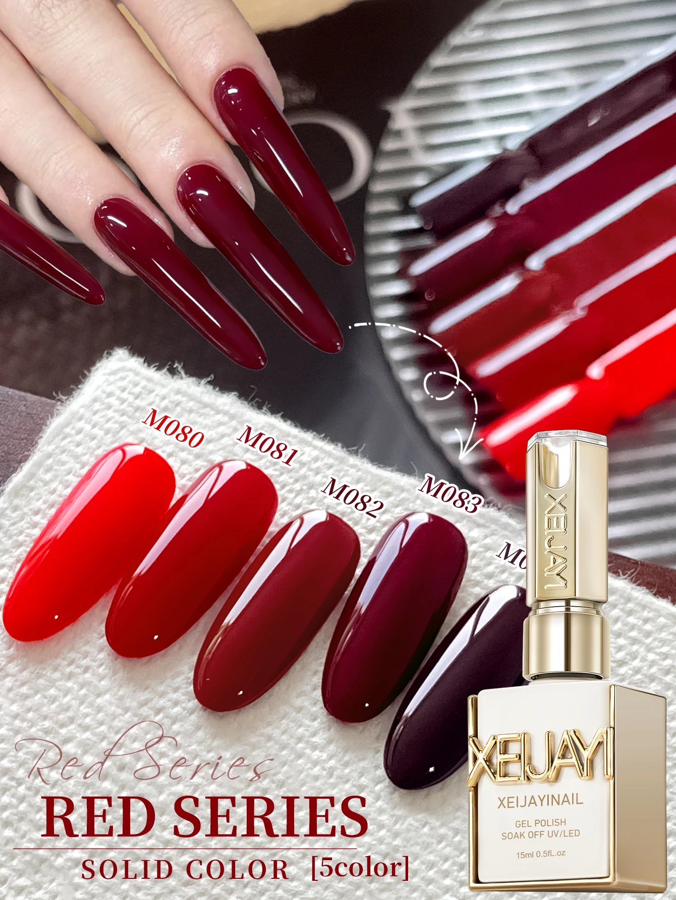 XEIJAYI 15ML 1/5pcs Red Series Gel Nail Polish Set, UV LED Immersion Nail Polish,Holiday DIY Nail Polish Design For All Seasons