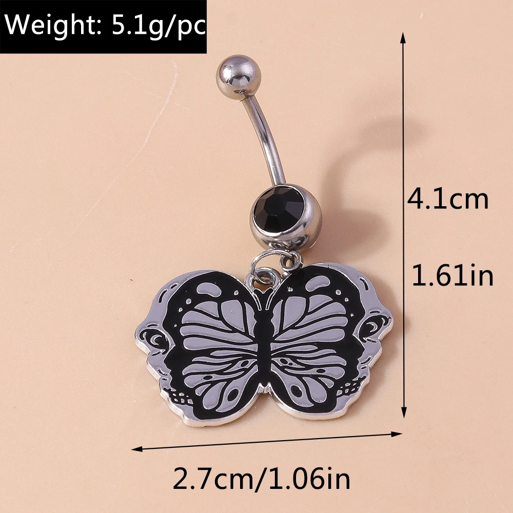 Death Moth Nabelring Chirurgenstahl Gothic Sarg Totenkopf Schmetterling Halloween Bauchnabelring Piercing Ombligo Körperschmuck – Detail 12