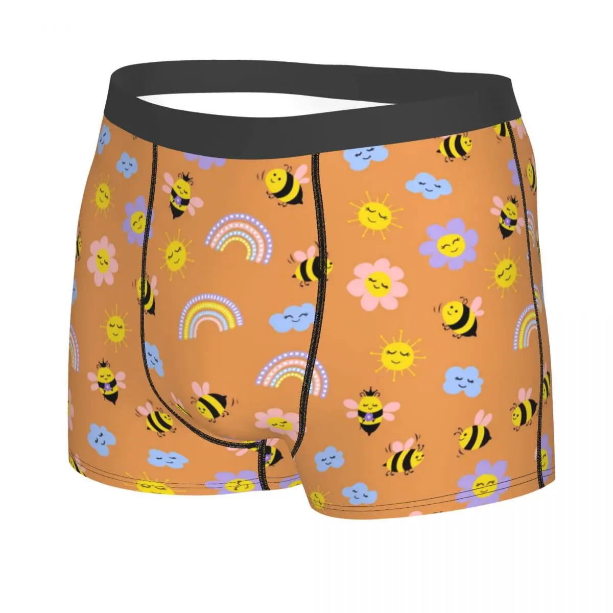 Custom Cute Bee Rainbow Pattern Underwear Men Sexy Printed Boxer Briefs Shorts Panties Breathable Underpants