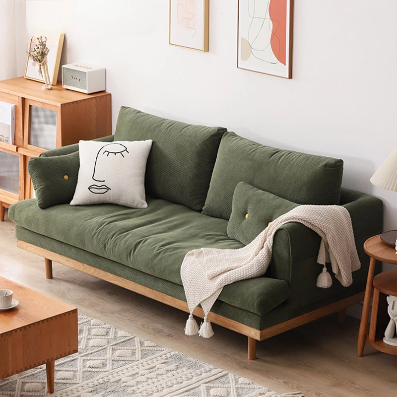 

Nordic fabric sofa living room, small apartment, corduroy sofa, Japanese simple retro three-person combination, detachable