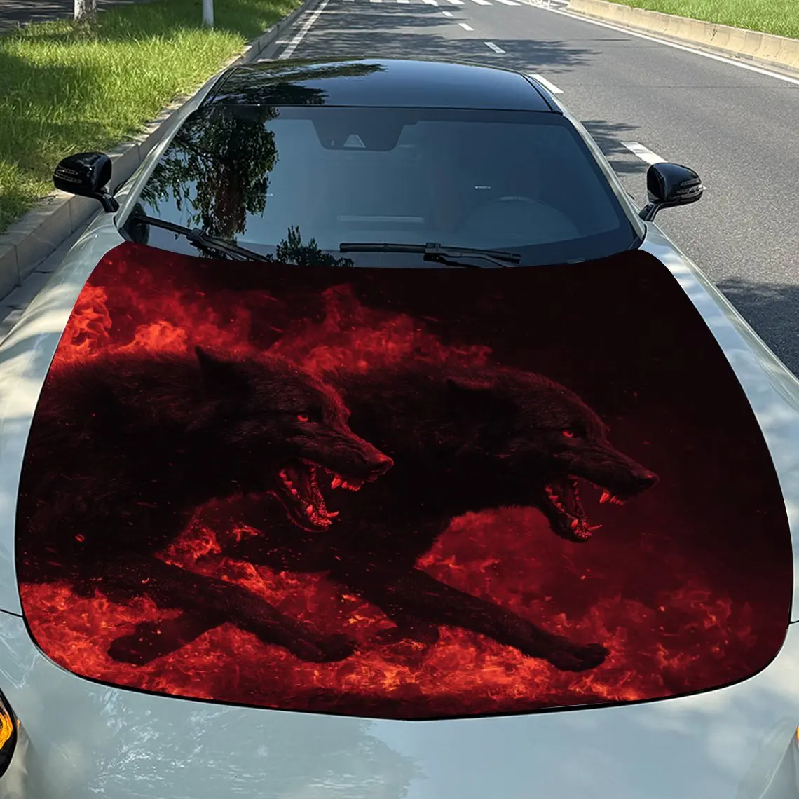 

Hell Flame Wolf PVC Car Hood Stickers/Waterproof Vinyl Wrap/Trendy Design/Durable For Cars, Trucks, SUVs/Unique Gift For Car Ent