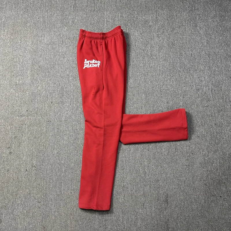 

Winter Fleece Warm Broken Planet Foam LOGO Printing Trousers High Street Trend Casual All-match Broken Planet Red Sweatpants