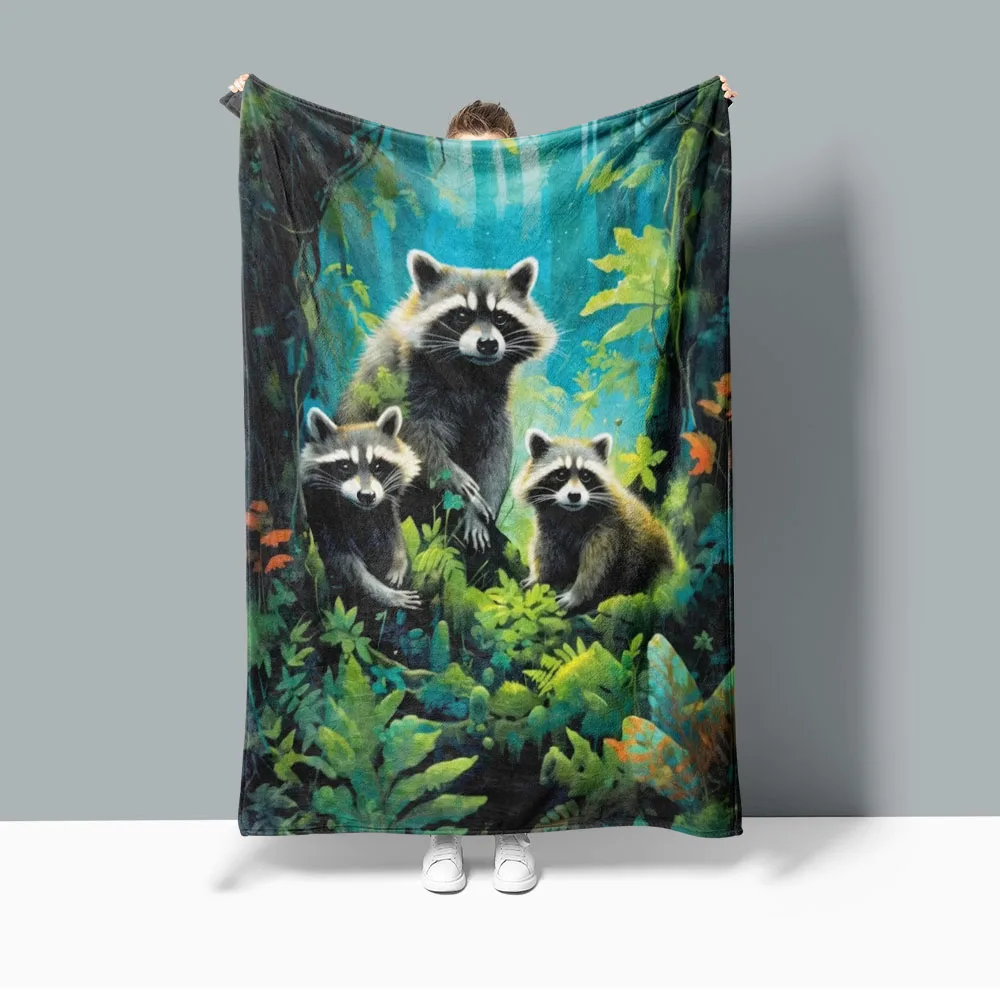 Canadian The Raccoons Sherpa Plush Blanket,Wearable Thermal Throw Blanket As Gift For Children