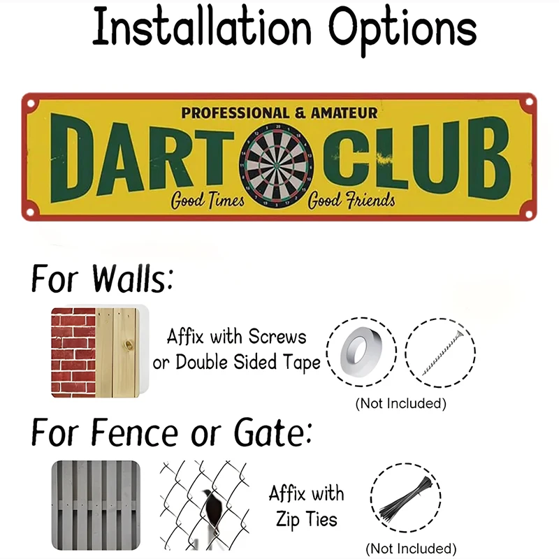 Vintage Dart Club Metal Sign - Retro Aluminum Wall Decor for Game Room, Bar, Man Cave - 