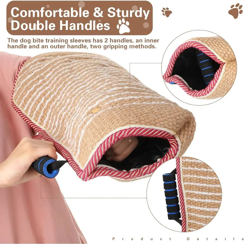 مجموعة معدات تدريب الكلاب: كم، وسادة، لعبة شد، عصا، كرة مطاطية للعض، جلب تدريب الجرو K9 (أحمر)