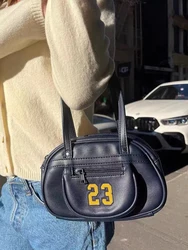 New 23 Embroidery Navy Shoulder Bag Four Season Zipper High Quality Ladies Bags Preppy Style High Street Fashion Chic Handbags