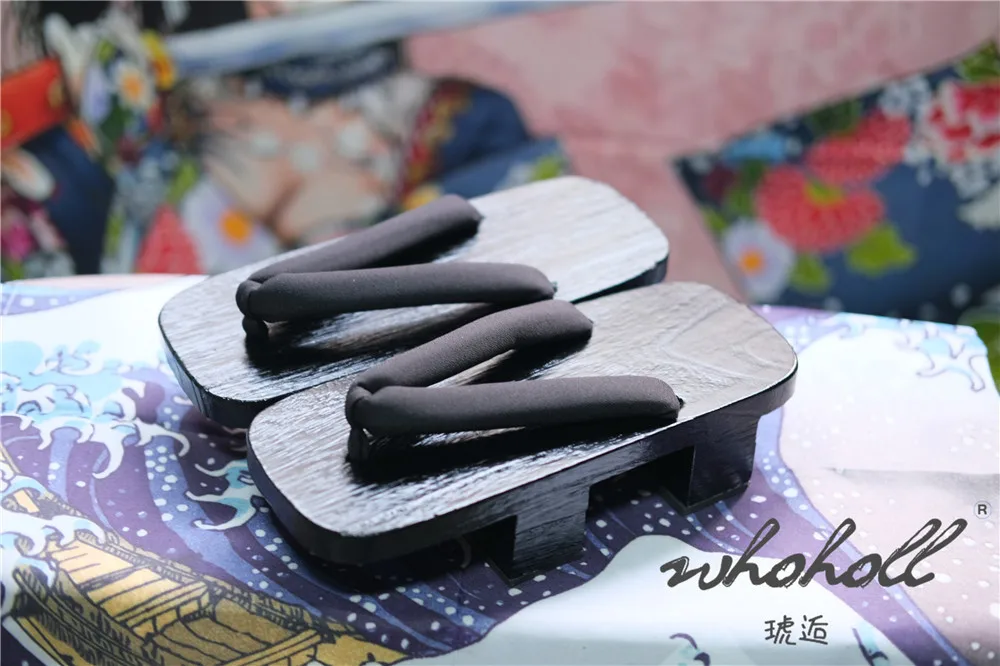 Schwarz Farbe Holz Geta Flip-Flops Mann Frauen Hausschuhe Japanischen Anime Coplay Kostüme Zwei-zähne Dicken Plattform Holz Clogs schuhe – Detail 5