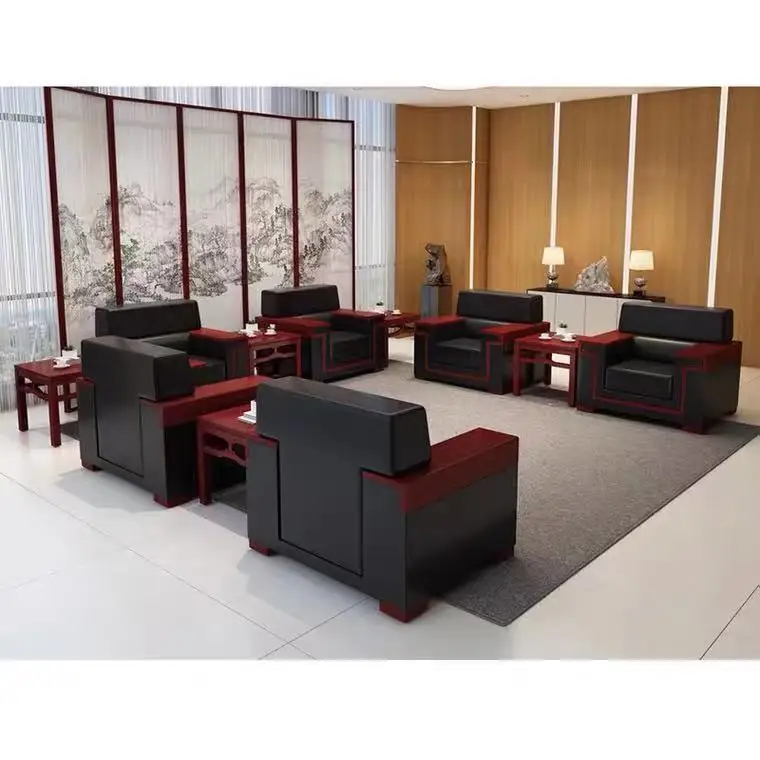 Leading VIP Reception Room Conference Sofa Coffee Table Combination Office Sofa Single Seat Chinese Fabric Reception Sofa