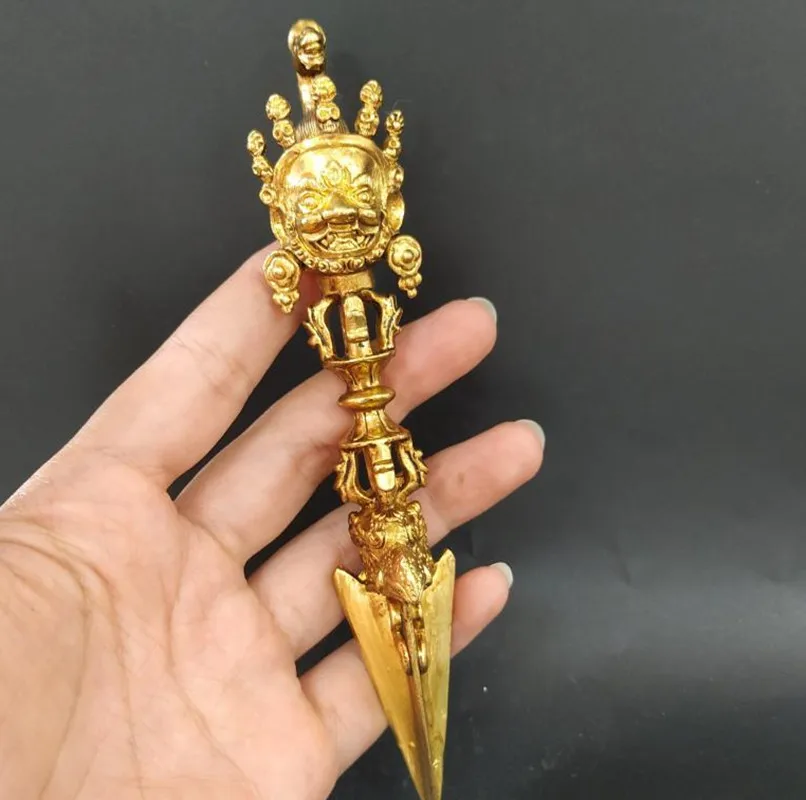 Pure Copper Buddhist Artifacts Ornaments Vintage Brass Horse Head Skull Buddha Pestle Vajry Figurines Home Feng Shui Decorations