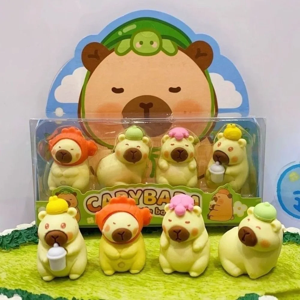 4Pcs Cute Stationery Capybara Eraser Children Toys Capybara Pencil Rubber Gifts Kindergarten Reward Eraser