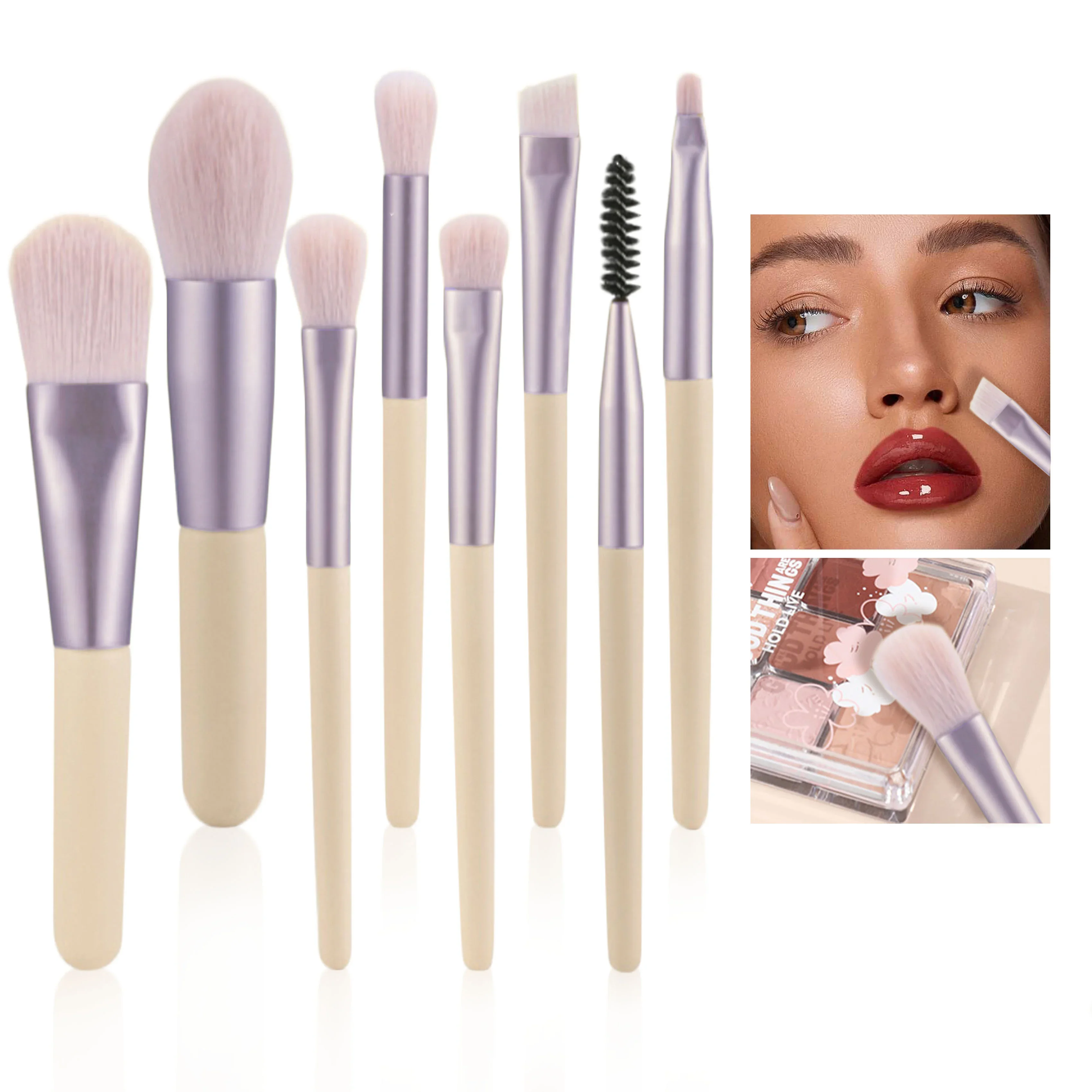 8-delige make-upborstelset voor gezicht Losse poeder Blush Concealer Oogschaduw Stralende look voor kerstfeestjes Reisvriendelijk ontwerp