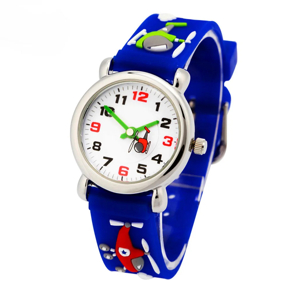 Blue 3D Cartoon Watch Creative Fighter Design Waterproof Wristwatch Durable Safe Comfortable Birthday Gift