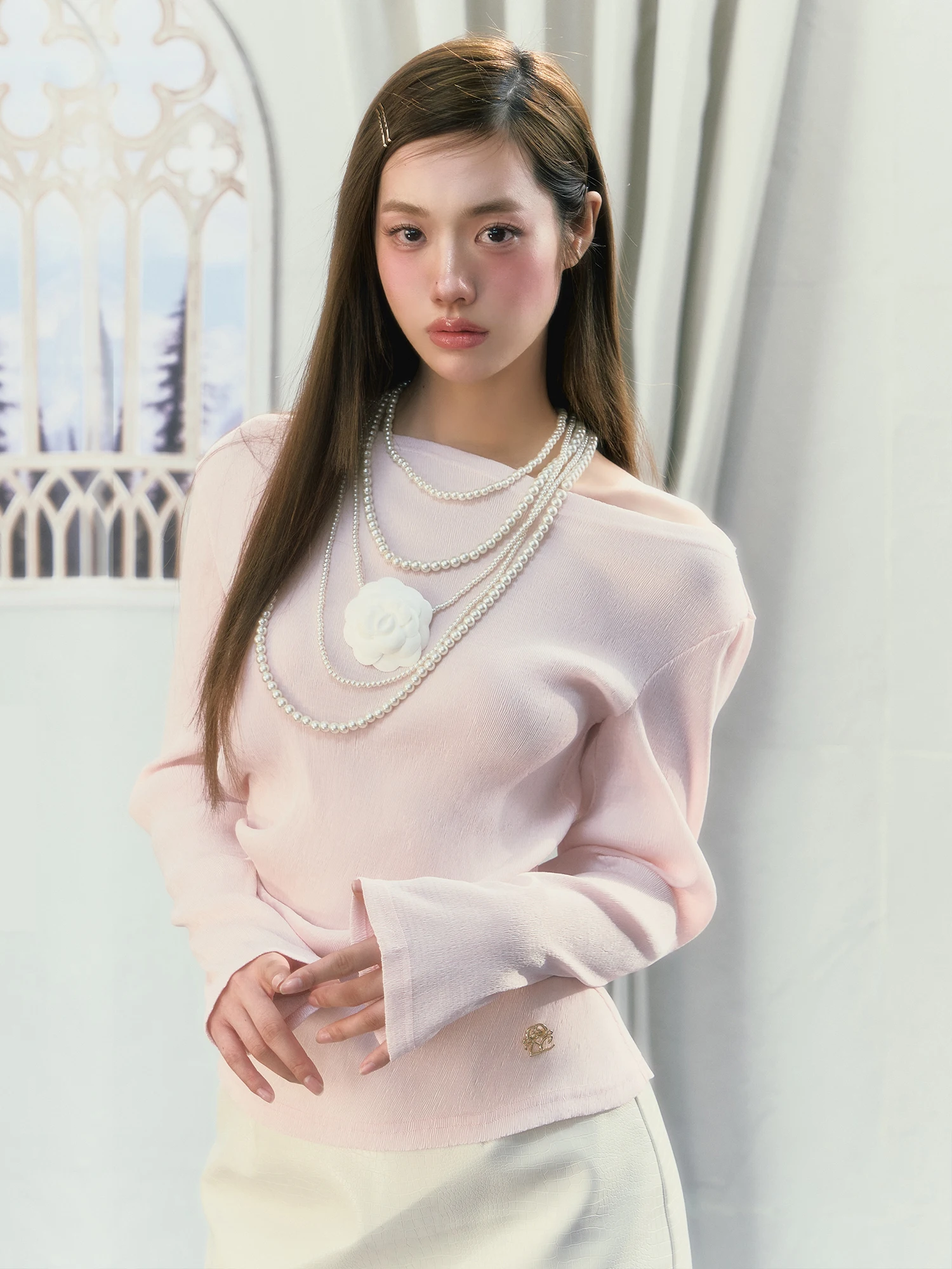 

Текстурированная розовая основа irt Pure Desire Girl Sle на одно плечо, женская футболка осеннего сезона, облегающая классическая узором