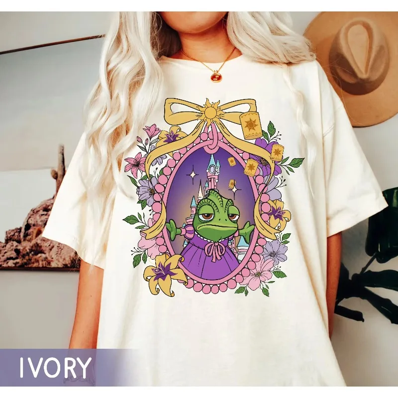 ديزني متشابكة زهرة هدية حزمة القوس زهرة الشعر الطويل الأميرة تي شيرت أربعة مواسم القطن الخالص مناسبة لكل من الرجال والنساء #1