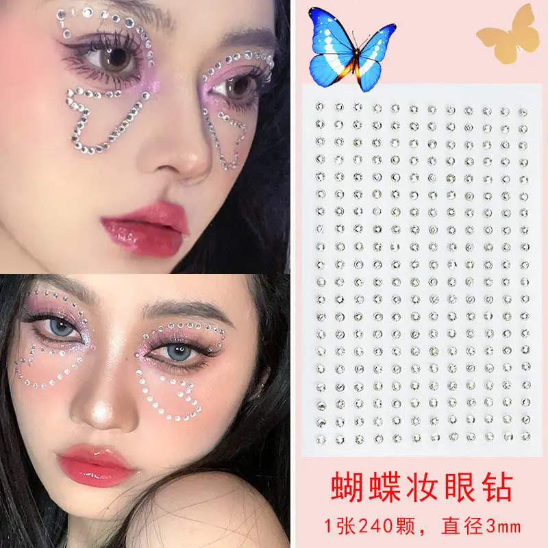 Disposable Tattoo Stickers 3D Face Jewelry Crystal Diamond DIY Eyes Face Body Rhinestones Waterproof Makeup Art Party Decoration