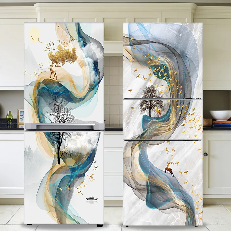 

Modern Art Fridge Door Stickers Self-adhesive PVC Mural 3D Abstract Line Sense Home Decoration Kitchen Mural Stickers