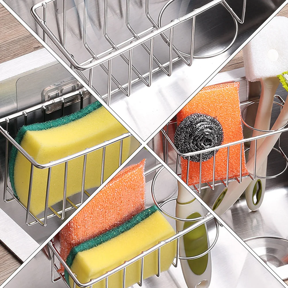 

1pc Sink Hanging Basket Stainless Steel PC No Trace Stickers Kitchen Storage Organizer Drain Rack Dish Brush Holder Sponge