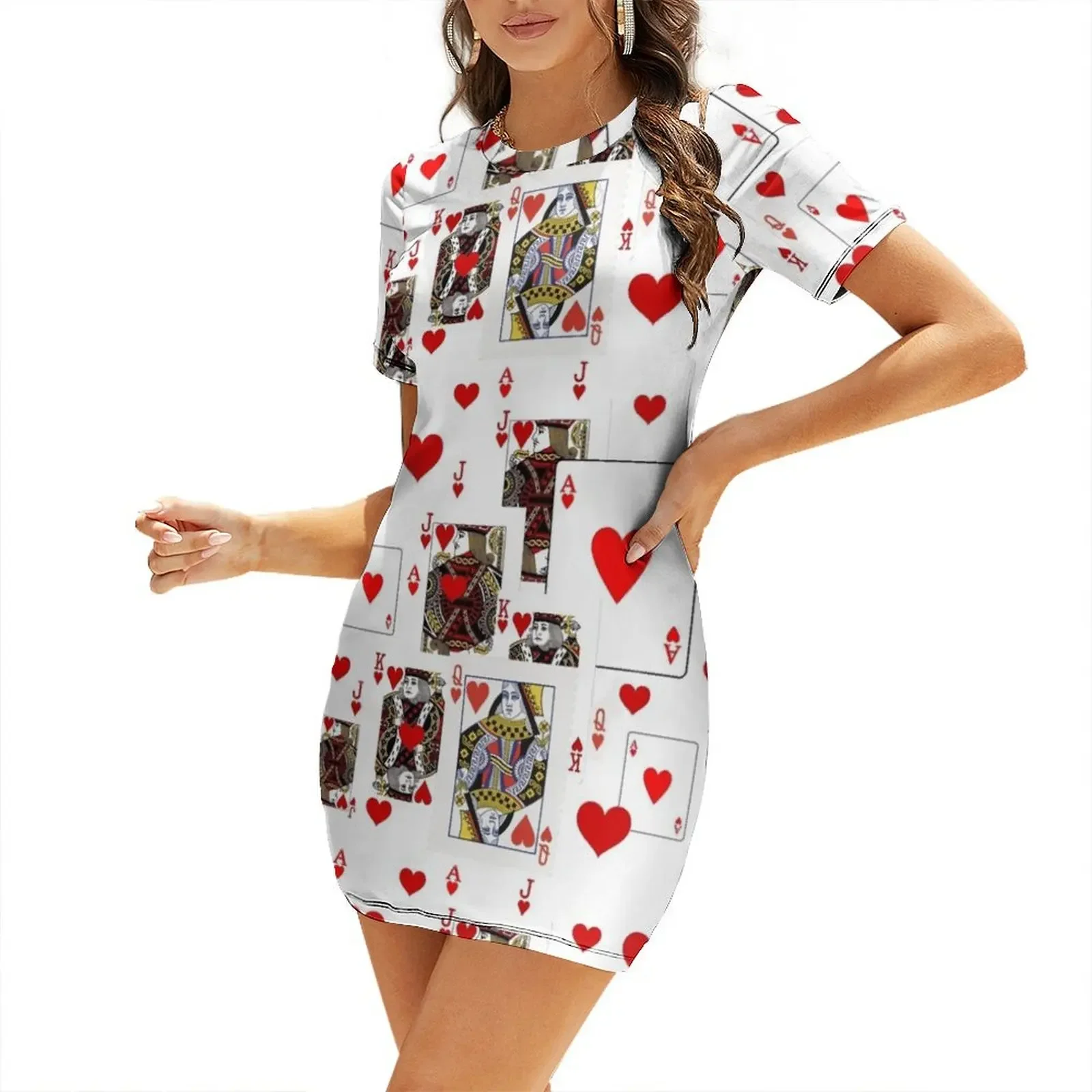 

RED COURT CASINO NIGHT HEARTS CARDS Short-Sleeved Dress evening dress prom clothes elegant dresses plus sizes Dress