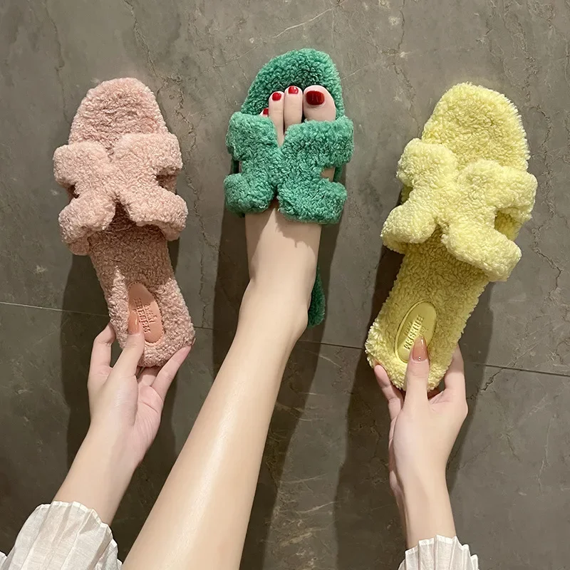 Ultra Soft Hair Slippers Women's 2023 New Style Ins Outer Wear Anti-Odor Anti-Slip Step-Pooing Sensation Ins Web Red Explosion H