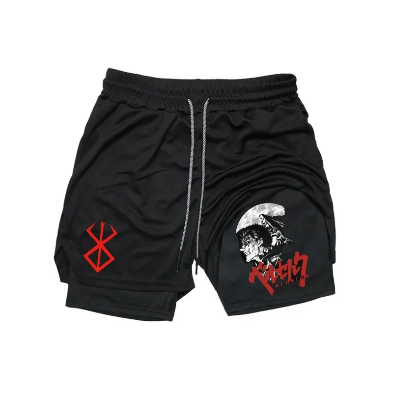 

Guts Print 2in1 Running Workout Shorts Men Gym Performance Compression Shorts with Phone Pocket Towel Loop Athletic Activewear