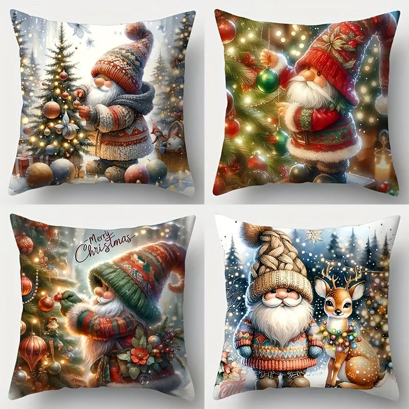 1pc Vintage Christmas Tree Pattern Pillow Set, single-sided printed, soft Fabric, zipper closure - suitable for sofa decoration