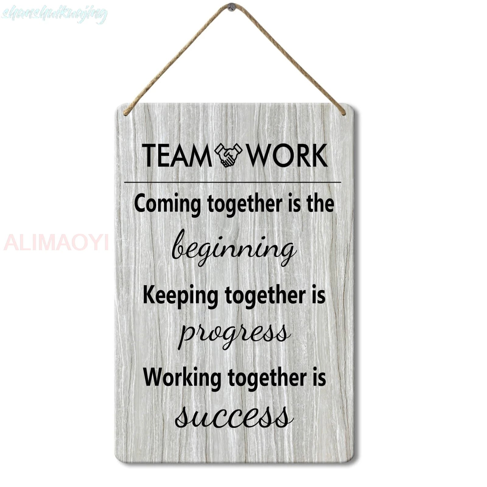 Locmorly Wood Sign, Teamwork Coming Together Is The Beginning Sign, 8x12 Inch, Rustic Motivational Office Wall Decor sign