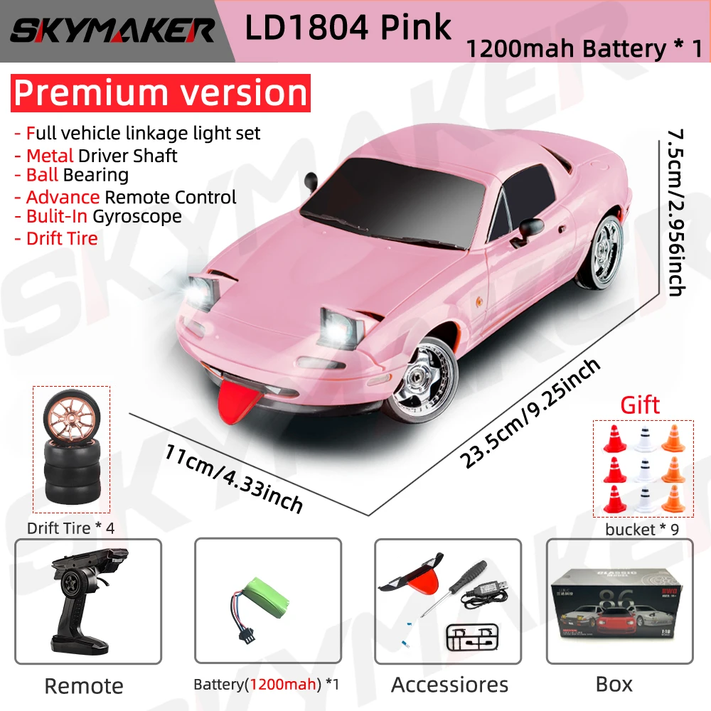 LDRC 1/18 RC Drift Auto LD1804 Mazda MX5 2.4GHz met ESP Gyro LED Verlichting Volledige Schaal Skymaker RC Speelgoed racewagens Voor Kinderen Speelgoed Cadeau