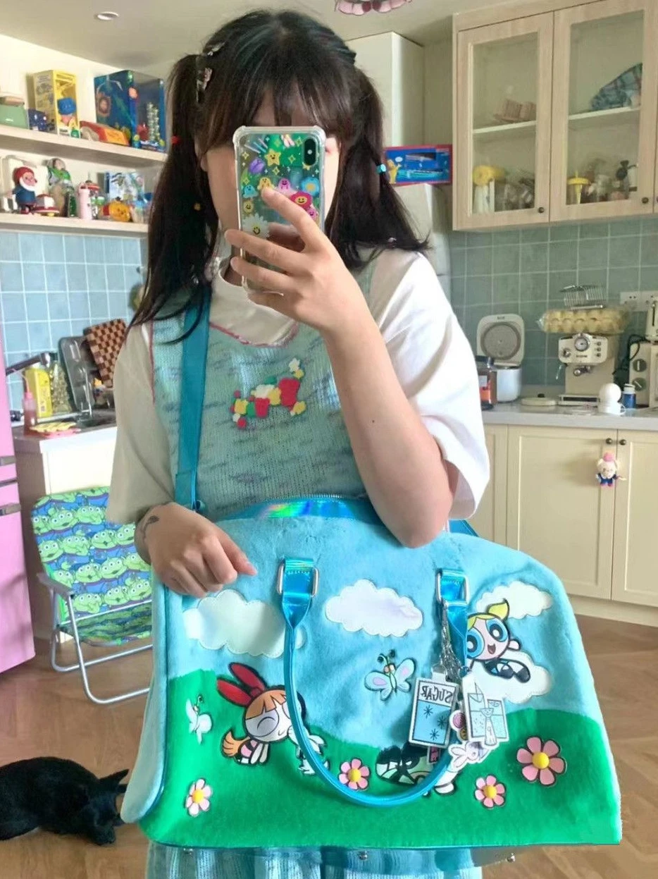 

Large Capaci Plu Handbag Cartoon Animation Youthful Sle Soft Rabbit Fur Material Zipper Closure Casual Leisure Handbag
