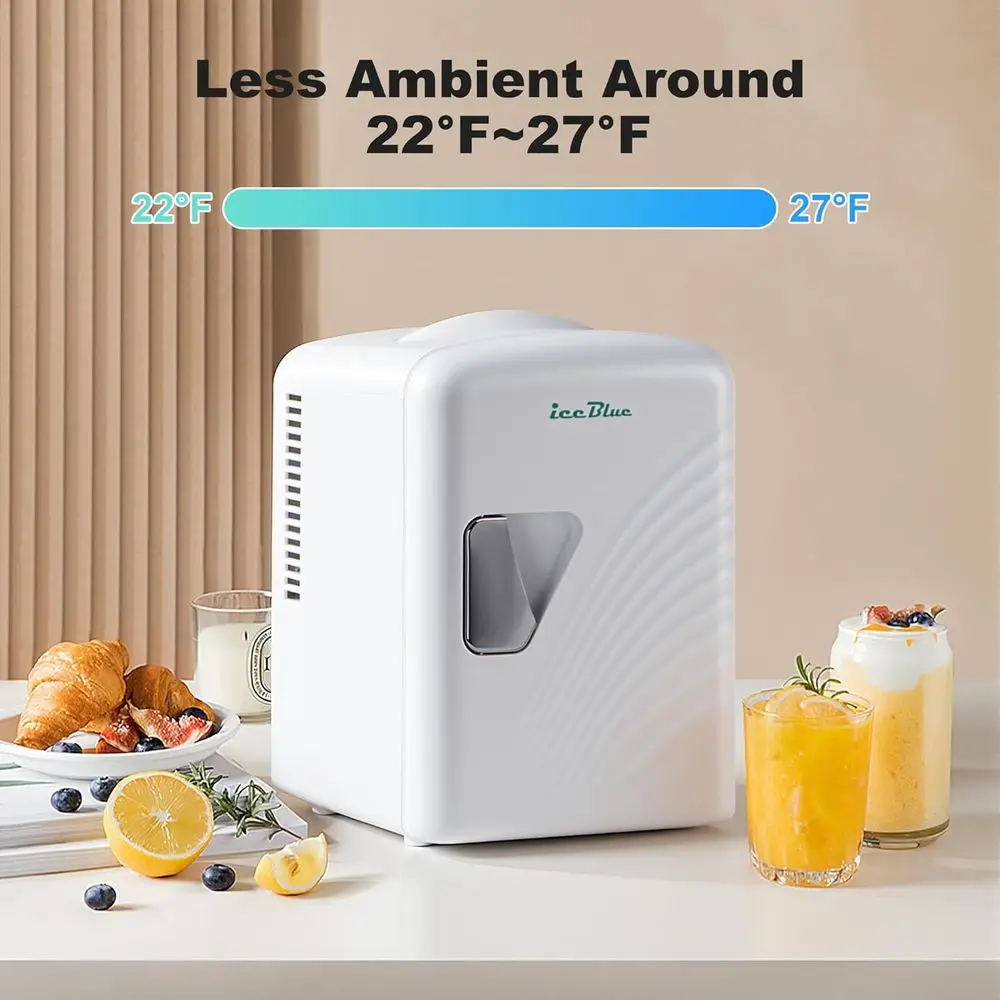 Mini Ridge Retro 4 Liter 6 Cans Tiny Ridge Compact Portable 4A Cooling Mini Refrigerator for Bedroom Car Office Dorm (White)
