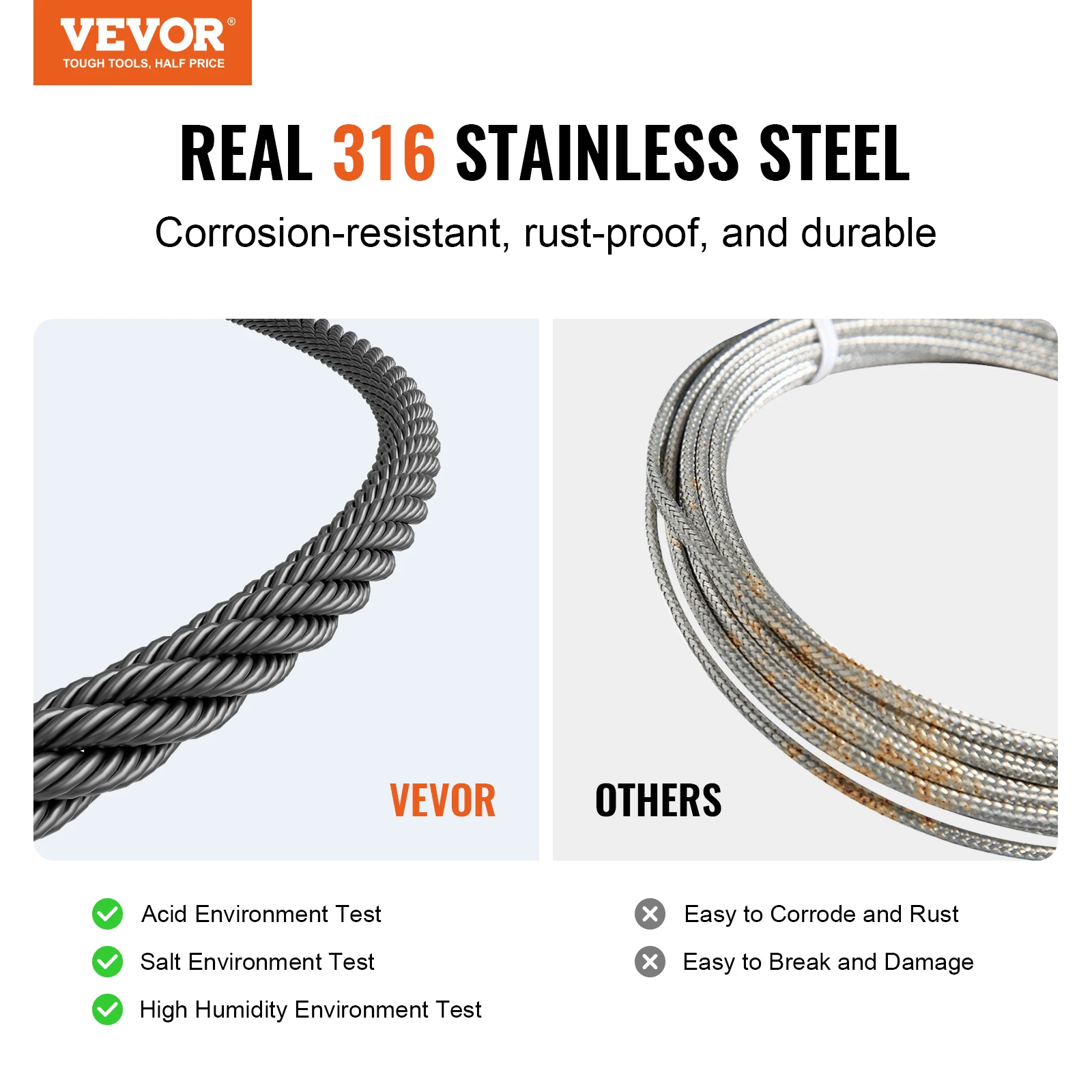 VEVOR 7x7 Strands Wire Rope Kit 1/8