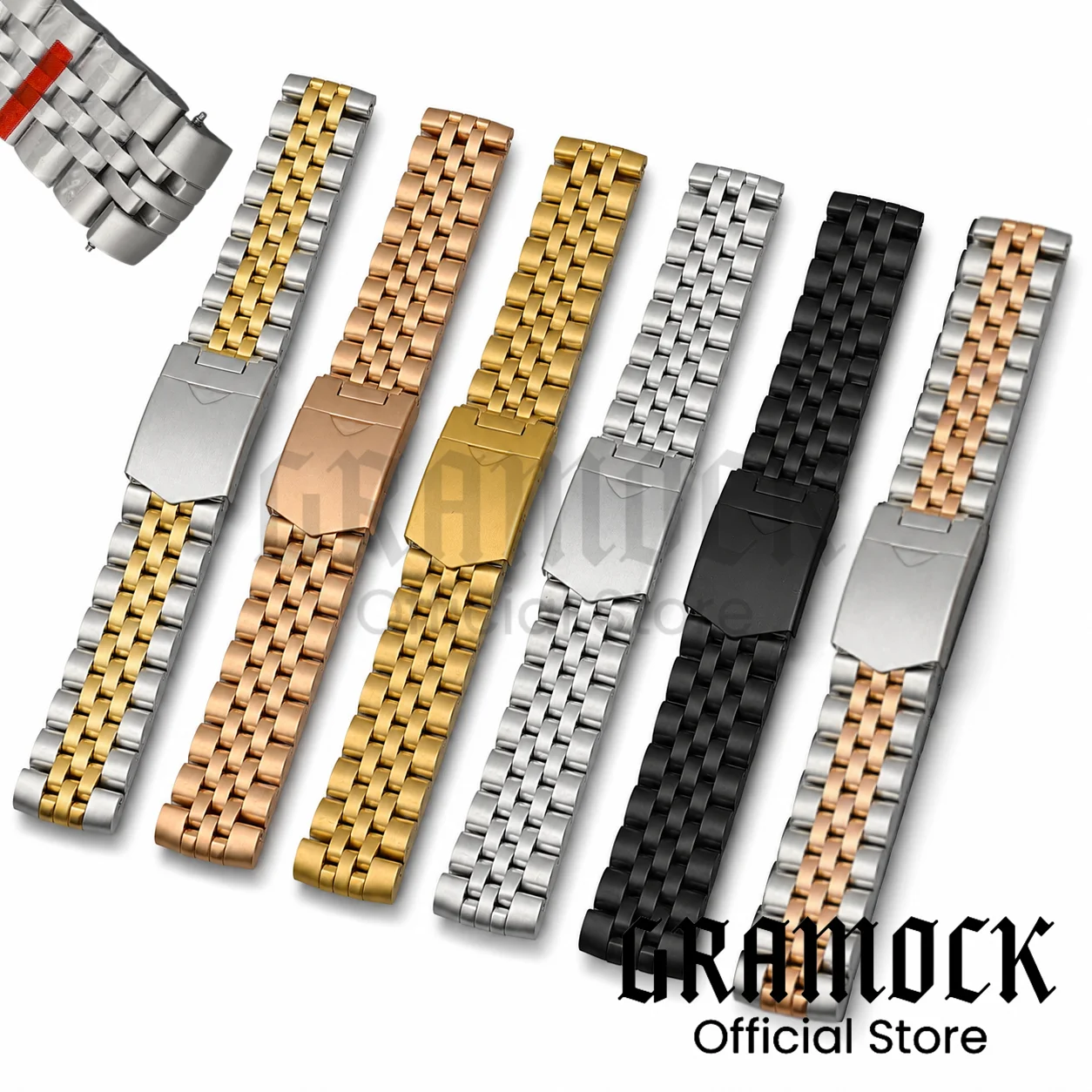 GRAMOCK Brushed Jubilee Band Fit 40mm Tactical Frog FX-Diver Watch Case 20mm Stainless Steel Matte Watch Bracelet Folding Clasp