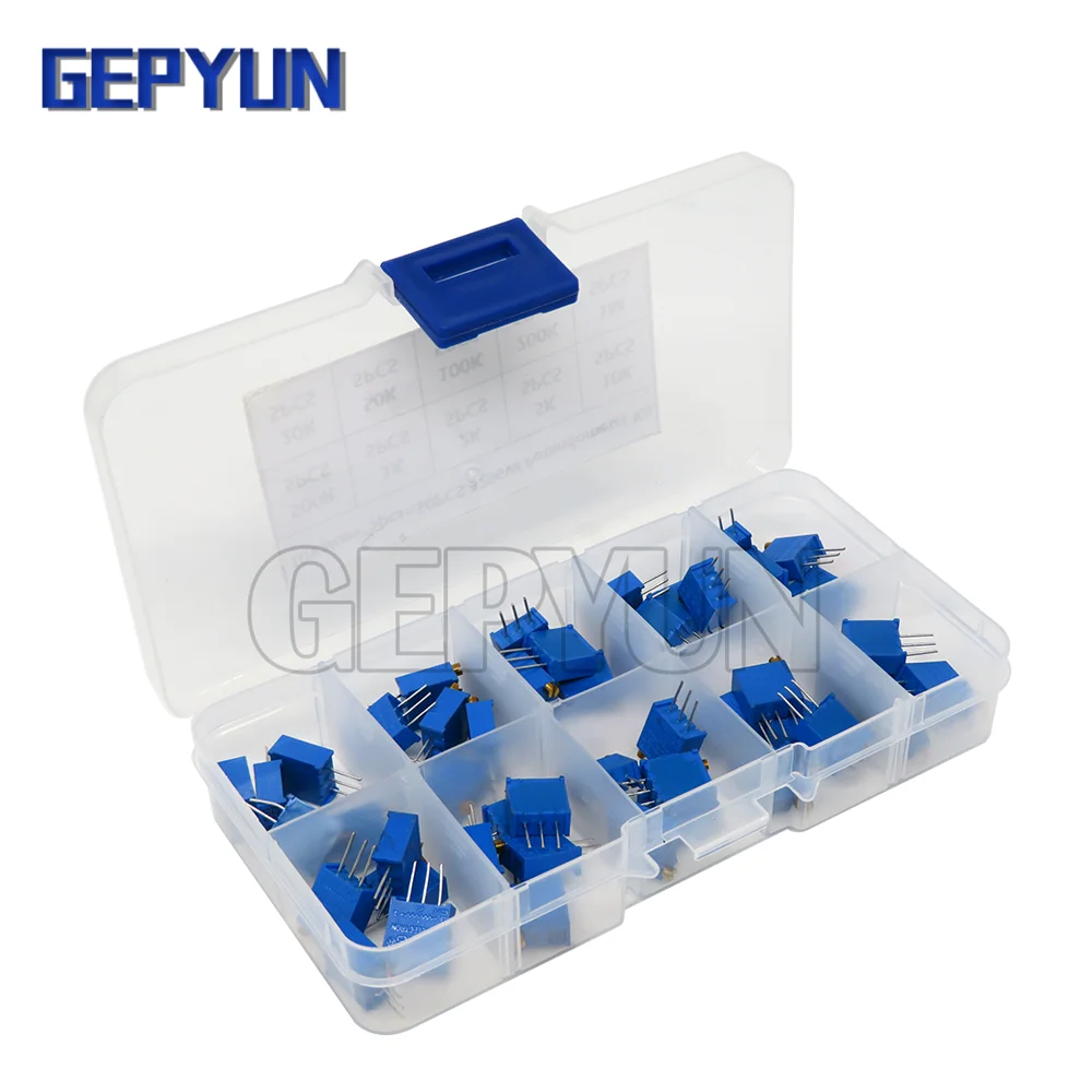 50pcs 3296W Multiturn Trimmer Potentiometer Kit High Precision 3296 Variable Resistor With Free Box electronic diy kit